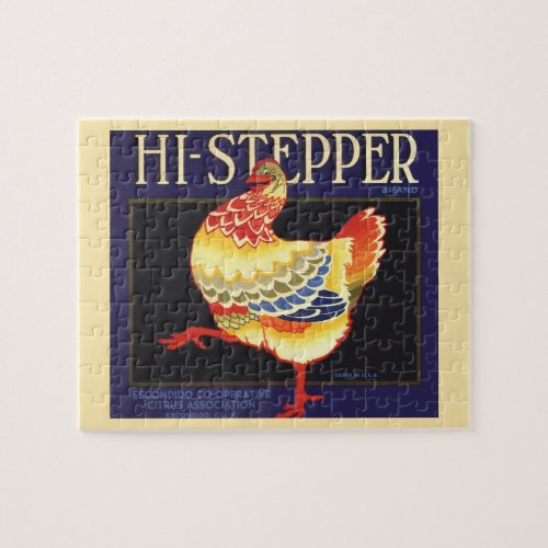 Vintage Fruit Crate Label Art Hi Stepper Chicken Jigsaw Puzzle