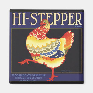 Vintage Fruit Crate Label Art, Hi Stepper Chicken Magnet