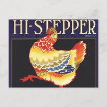Vintage Fruit Crate Label Art, Hi Stepper Chicken Postcard