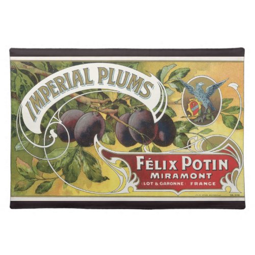 Vintage Fruit Crate Label Art Imperial Plums Cloth Placemat