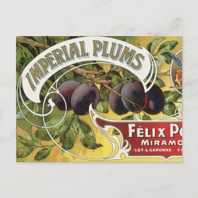 Vintage Fruit Crate Label Art, Imperial Plums Postcard (Front)