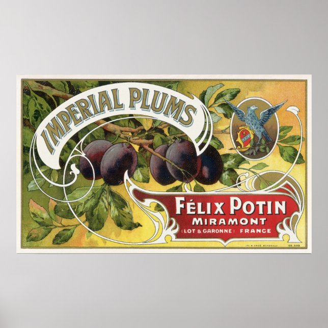 Vintage Fruit Crate Label Art, Imperial Plums Poster (Front)
