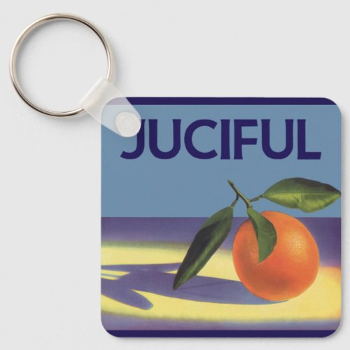 Vintage Fruit Crate Label Art Juciful Oranges Keychain