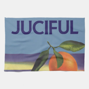 Vintage Fruit Crate Label Art, Juciful Oranges Kitchen Towel