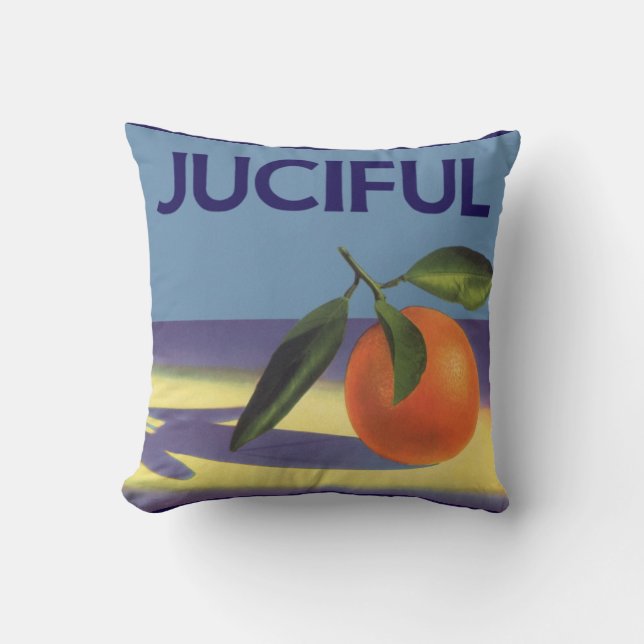 Vintage Fruit Crate Label Art, Juciful Oranges Throw Pillow (Front)