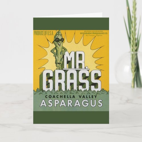 Vintage Fruit Crate Label Art Mr Grass Asparagus Card