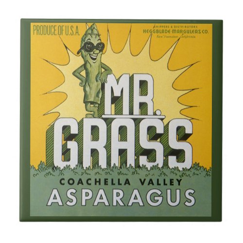 Vintage Fruit Crate Label Art Mr Grass Asparagus Ceramic Tile