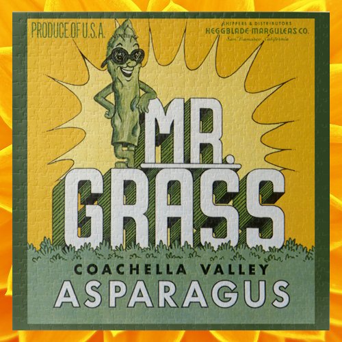 Vintage Fruit Crate Label Art Mr Grass Asparagus Jigsaw Puzzle