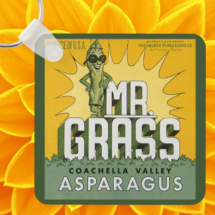 Vintage Fruit Crate Label Art Mr. Grass Asparagus Keychain