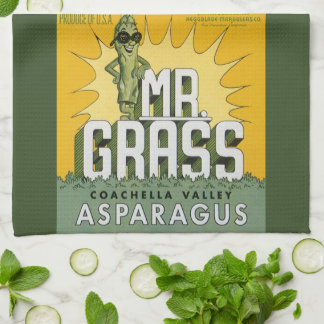 Vintage Fruit Crate Label Art Mr. Grass Asparagus Kitchen Towel