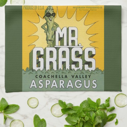 Vintage Fruit Crate Label Art Mr Grass Asparagus Kitchen Towel