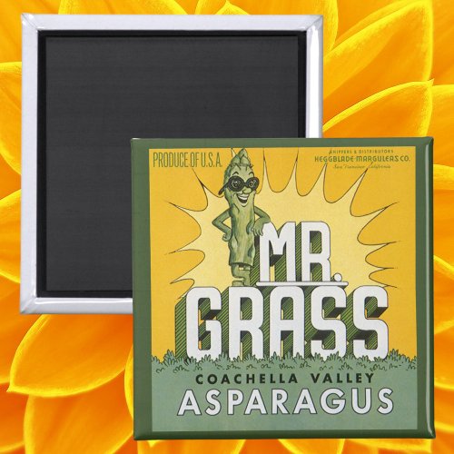 Vintage Fruit Crate Label Art Mr Grass Asparagus Magnet
