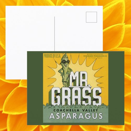 Vintage Fruit Crate Label Art Mr Grass Asparagus Postcard
