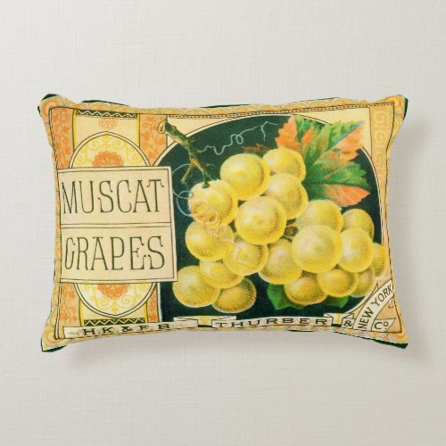 Vintage Fruit Crate Label Art Muscat Grapes Accent Pillow