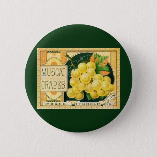 Vintage Fruit Crate Label Art Muscat Grapes Button