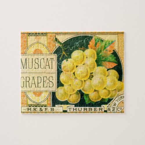 Vintage Fruit Crate Label Art Muscat Grapes Jigsaw Puzzle