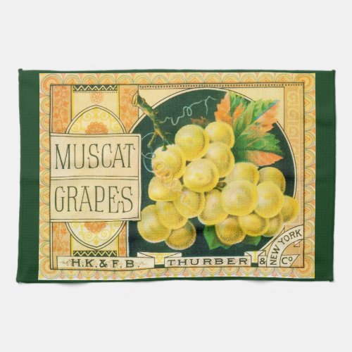Vintage Fruit Crate Label Art Muscat Grapes Kitchen Towel