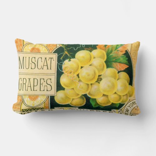 Vintage Fruit Crate Label Art Muscat Grapes Lumbar Pillow