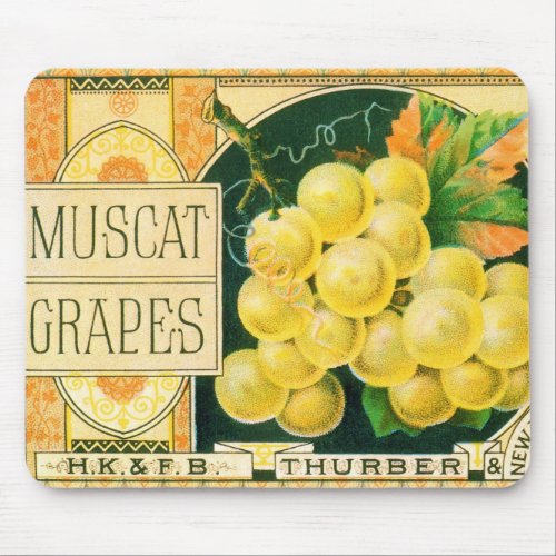 Vintage Fruit Crate Label Art Muscat Grapes Mouse Pad