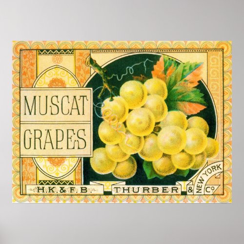 Vintage Fruit Crate Label Art Muscat Grapes Poster