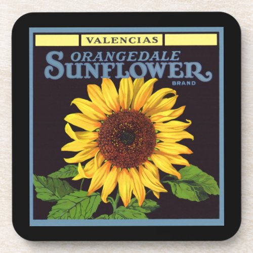 Vintage Fruit Crate Label Art Orangedale Sunflower Drink Coaster