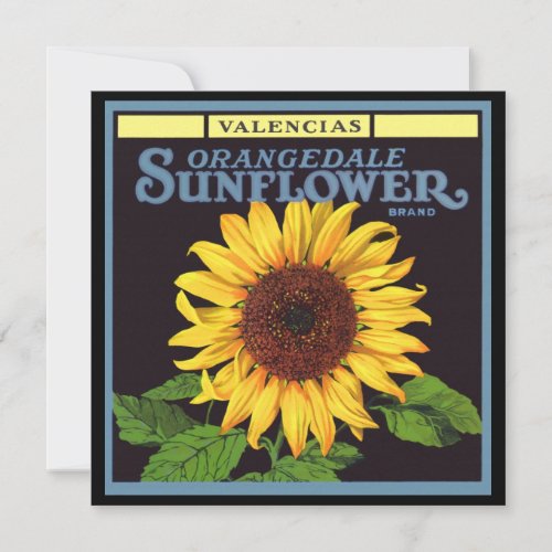 Vintage Fruit Crate Label Art Orangedale Sunflower Invitation