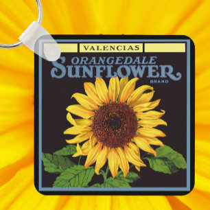Vintage Fruit Crate Label Art Orangedale Sunflower Keychain