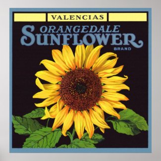 Vintage Fruit Crate Label Art Orangedale Sunflower Poster