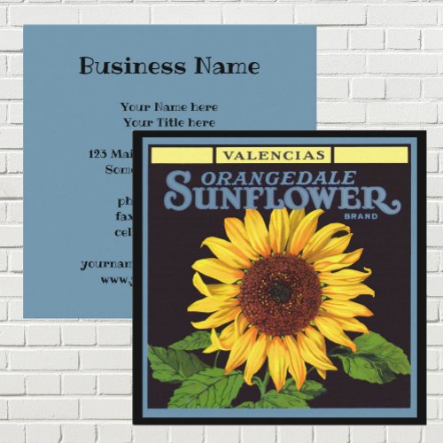 Vintage Fruit Crate Label Art Orangedale Sunflower Square Business Card