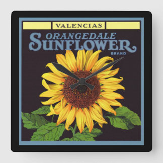 Vintage Fruit Crate Label Art Orangedale Sunflower Square Wall Clock
