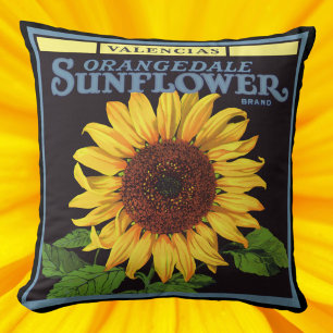 Vintage Fruit Crate Label Art Orangedale Sunflower Throw Pillow