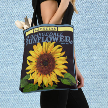 Vintage Fruit Crate Label Art Orangedale Sunflower Tote Bag by YesterdayCafe at Zazzle