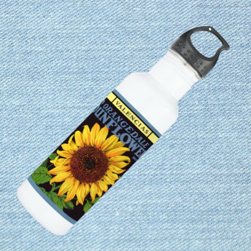 Vintage Fruit Crate Label Art Orangedale Sunflower Water Bottle