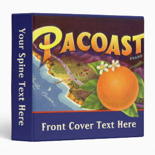 Vintage Fruit Crate Label Art, Pacoast Oranges 3 Ring Binder