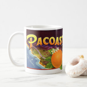 Vintage Fruit Crate Label Art, Pacoast Oranges Coffee Mug
