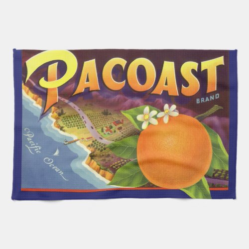 Vintage Fruit Crate Label Art Pacoast Oranges Kitchen Towel