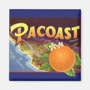 Vintage Fruit Crate Label Art, Pacoast Oranges Magnet