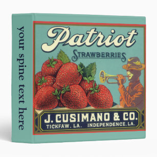 Vintage Fruit Crate Label Art Patriot Strawberries 3 Ring Binder