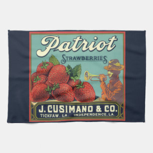 Vintage Fruit Crate Label Art Patriot Strawberries Kitchen Towel