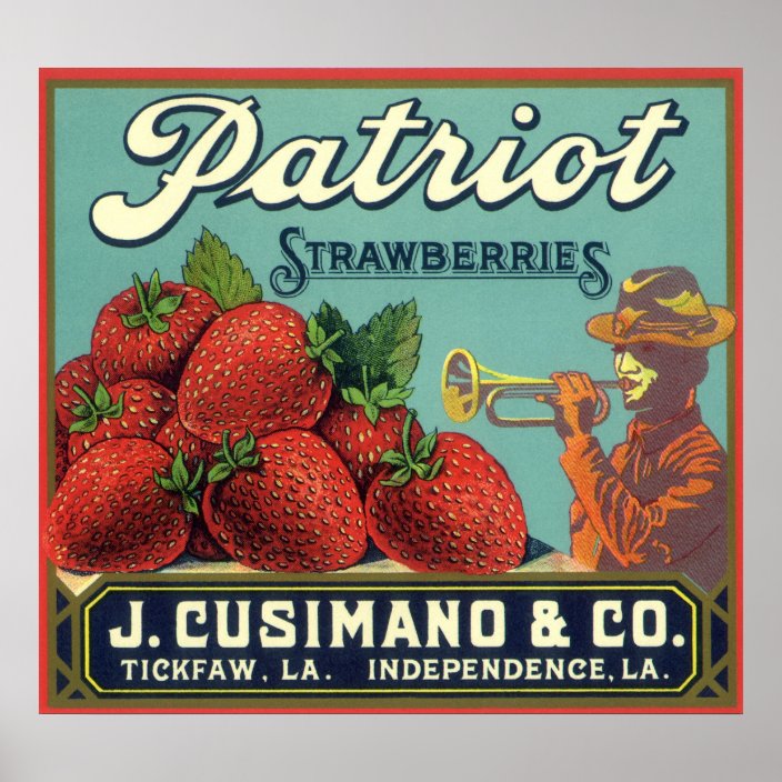 vintage fruit crate label art patriot strawberries poster zazzlecom