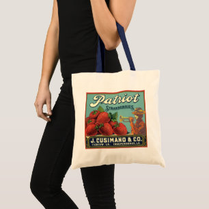 Vintage Fruit Crate Label Art Patriot Strawberries Tote Bag