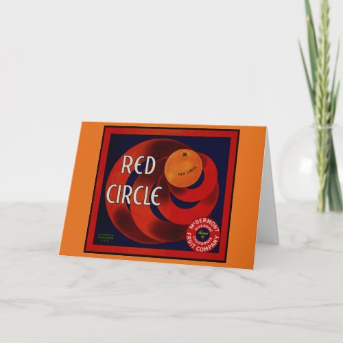 Vintage Fruit Crate Label Art Red Circle Oranges