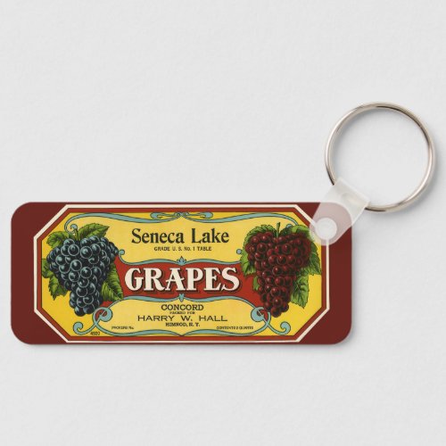 Vintage Fruit Crate Label Art Seneca Lake Grapes Keychain
