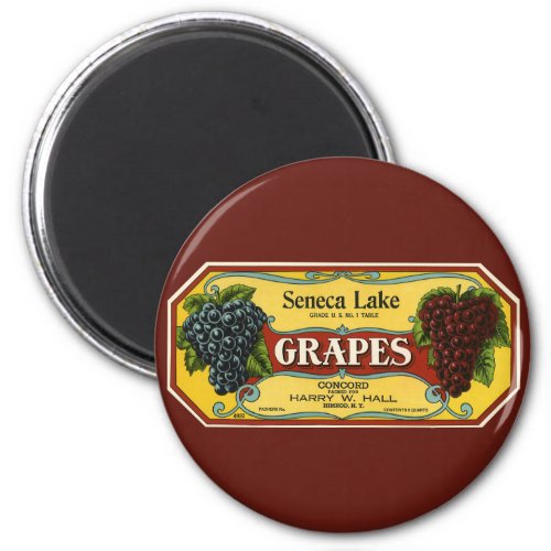 Vintage Fruit Crate Label Art Seneca Lake Grapes Magnet