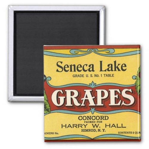Vintage Fruit Crate Label Art Seneca Lake Grapes Magnet