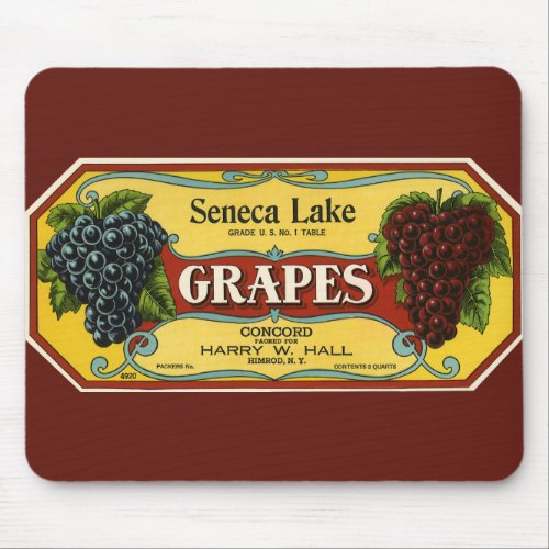 Vintage Fruit Crate Label Art Seneca Lake Grapes Mouse Pad