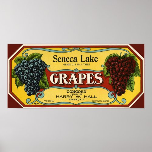 Vintage Fruit Crate Label Art, Seneca Lake Grapes