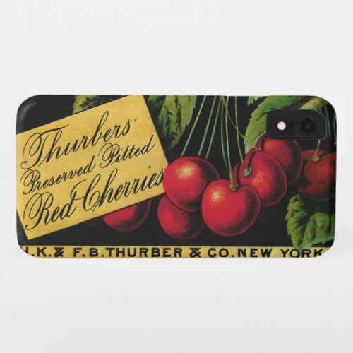 Vintage Fruit Crate Label Art Thurber Cherries iPhone XR Case