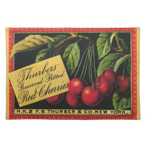 Vintage Fruit Crate Label Art Thurber Cherries Cloth Placemat
