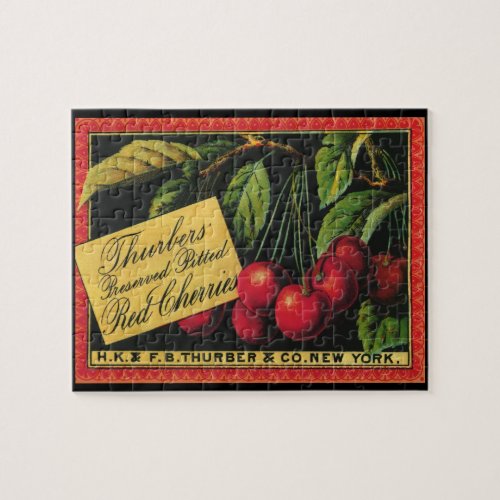 Vintage Fruit Crate Label Art Thurber Cherries Jigsaw Puzzle